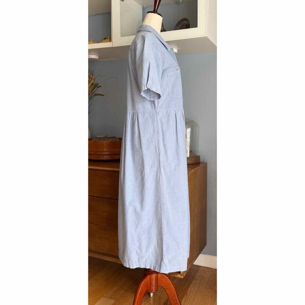Vtg Jennifer Moore Cotton Chambray Button Shirtdress Midi Modest Sz S Minimalist - Picture 4 of 9